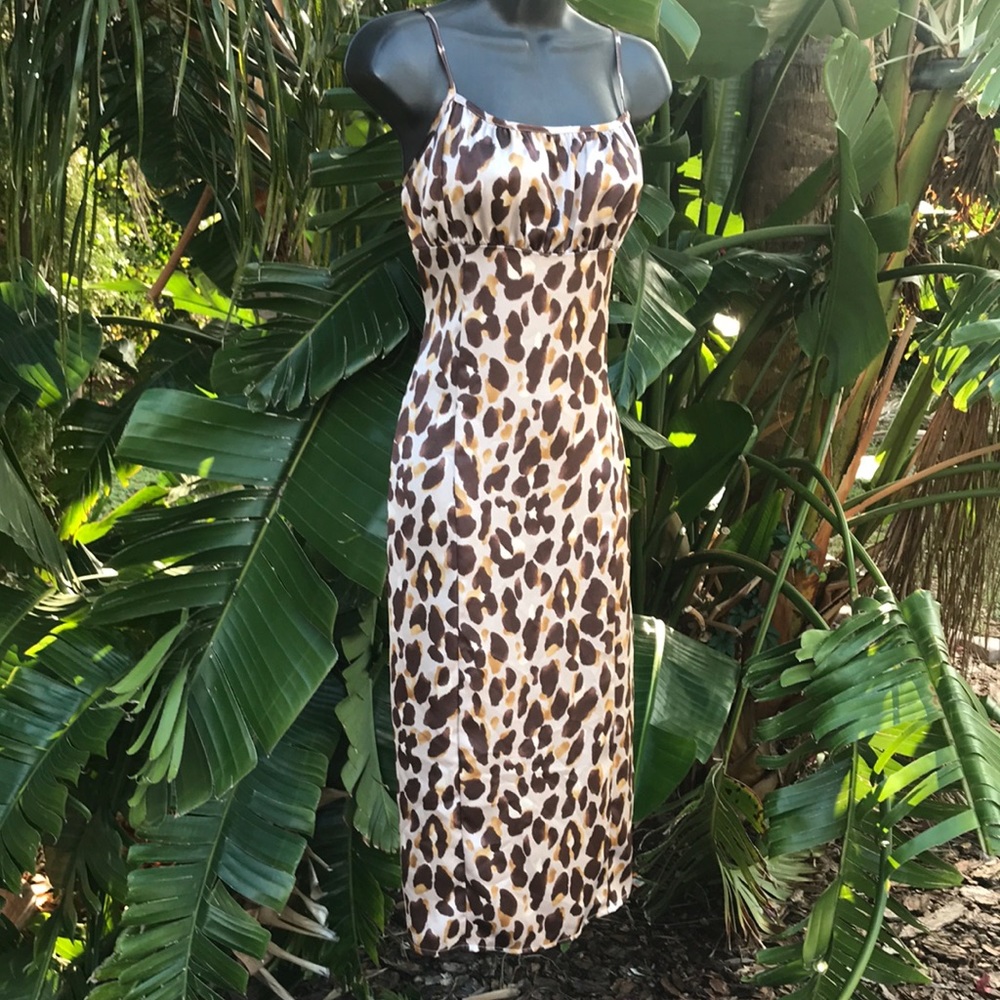 Leopard print satin slip dress